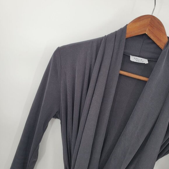 Womens Kimono Cardigan Sweater Sz Small Charcoal Gray Tie Waist‎ Long Sleeve - Picture 5 of 11